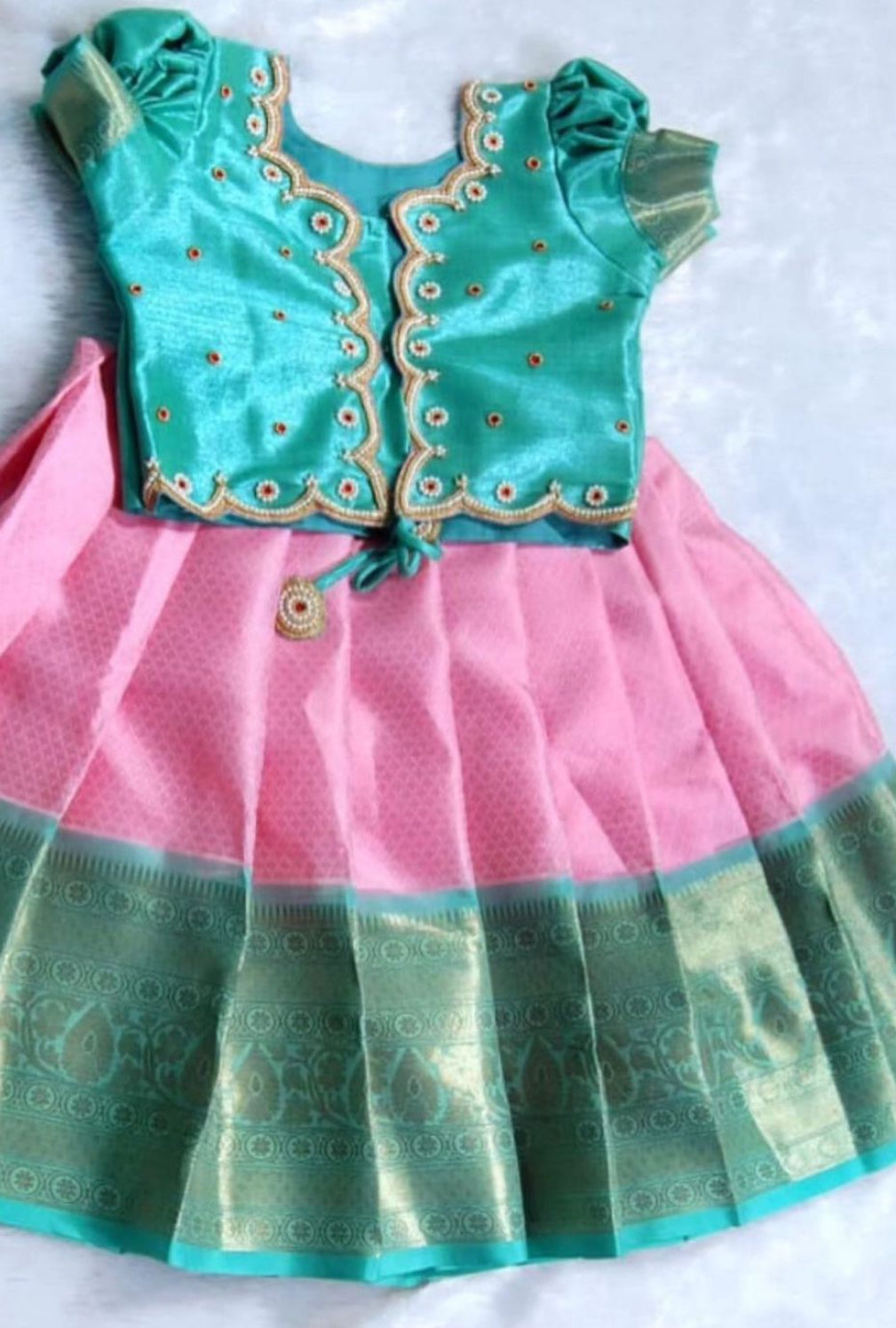 Teal and Pink 2 piece Frock Set