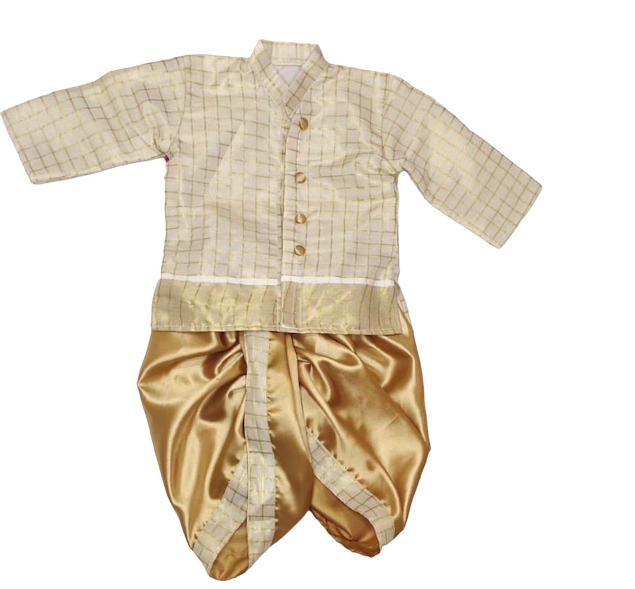 Boys Gold and Beige Dhoti Set
