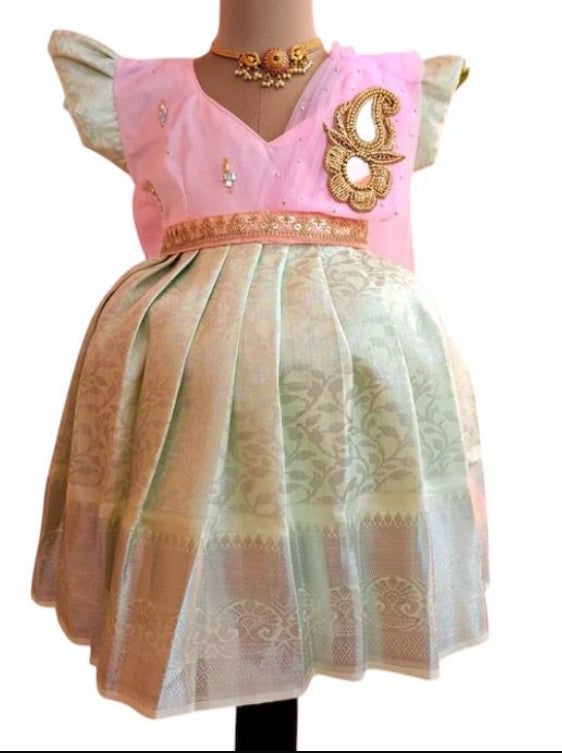 Mint Green and Baby Pink Frock with detachable Dupatta