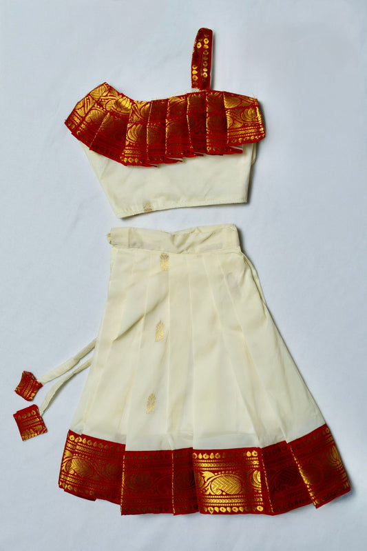 Traditional White with Red Red Border Pattu Pavadai