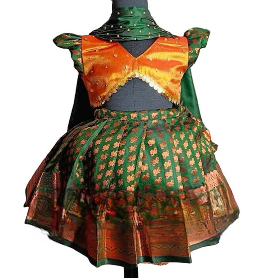 Copper Crop Top with Green Bottom 2 in 1 Model Dupatta